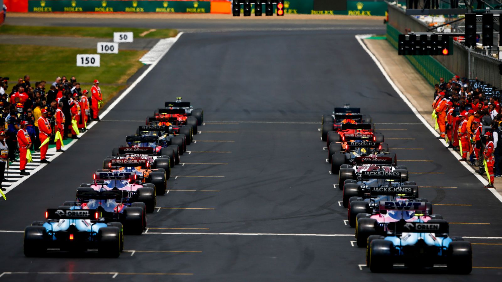 Formula 1 cars on the starting grid